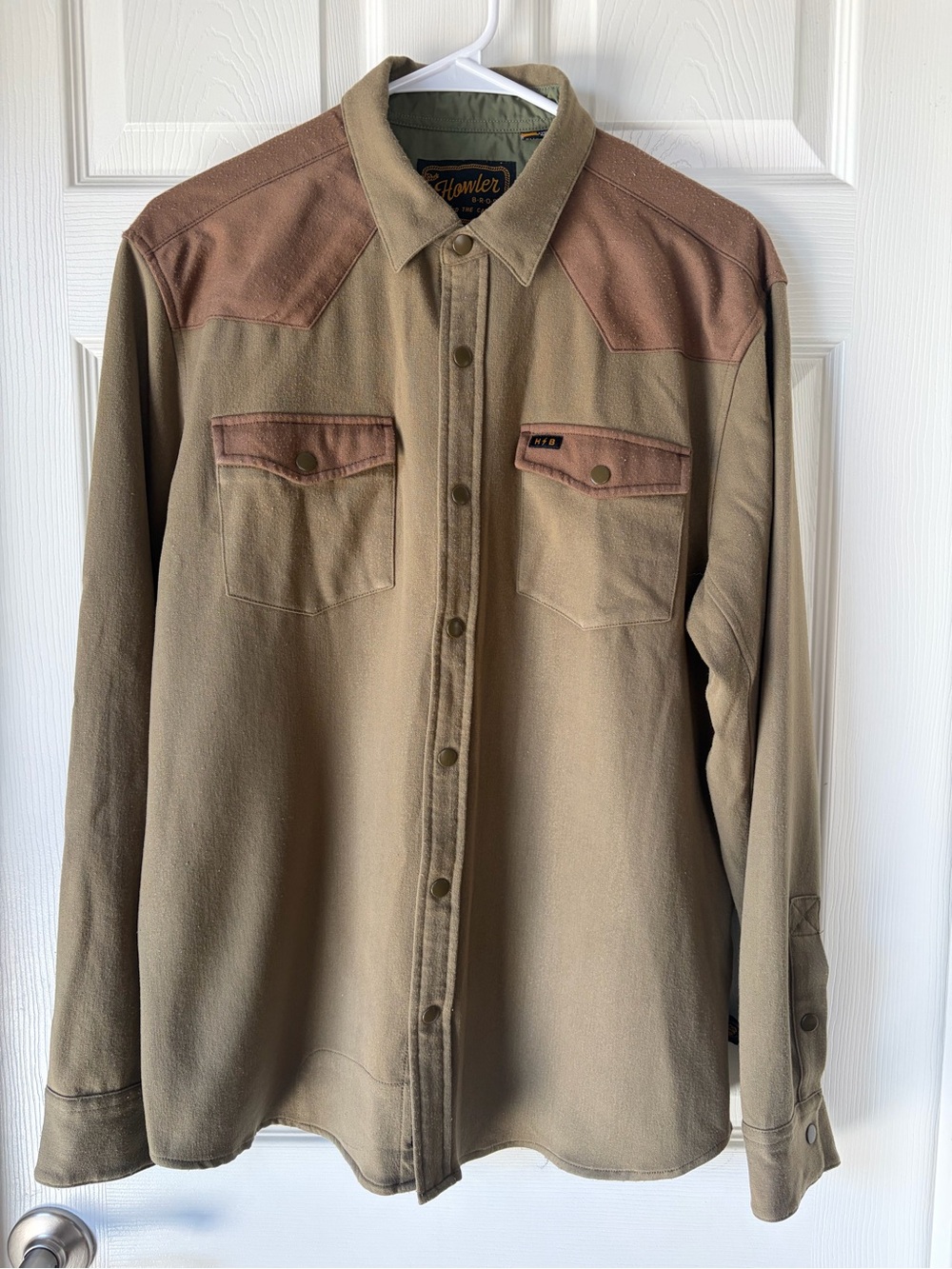 Howler Brothers Men's Tan and Brown Button-Down Casual Shirt